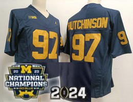 Michigan Wolverines #97 Aidan Hutchinson Blue Navy 2024 F.U.S.E. With 2023 National Champions Patch Stitched Jersey