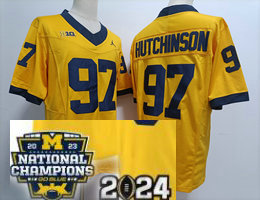 Michigan Wolverines #97 Aidan Hutchinson Gold 2024 F.U.S.E. With 2023 National Champions Patch Stitched Jersey