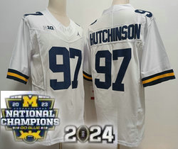 Michigan Wolverines #97 Aidan Hutchinson White 2024 F.U.S.E. With 2023 National Champions Patch Stitched Jersey