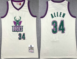 Milwaukee Bucks #34 Ray Allen Cream Hardwood Classics Stitched NBA Jersey