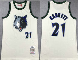 Minnesota Timberwolves #21 Kevin Garnett Cream Hardwood Classics Authentic Stitched NBA Jersey