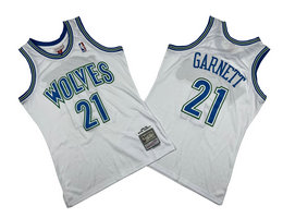 Minnesota Timberwolves #21 Kevin Garnett White 95-96 Hardwood Classic Authentic Stitched NBA Jersey
