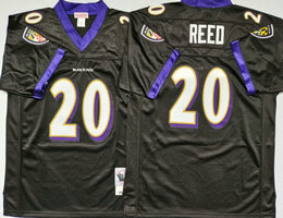 Mitchell And Ness Baltimore Ravens #20 Ed Reed Black Throwback Authentic Stitched NFL Jersey