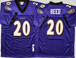 Mitchell And Ness Baltimore Ravens #20 Ed Reed Purple Throwback Authentic Stitched NFL Jersey