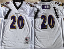 Mitchell And Ness Baltimore Ravens #20 Ed Reed White Throwback Authentic Stitched NFL Jersey