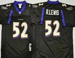 Mitchell And Ness Baltimore Ravens #52 Ray Lewis Black Throwback Authentic Stitched NFL Jersey