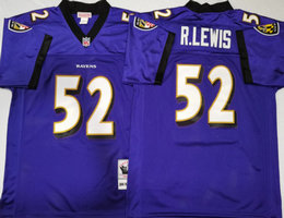Mitchell And Ness Baltimore Ravens #52 Ray Lewis Purple Throwback Authentic Stitched NFL Jersey