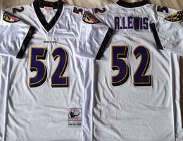 Mitchell And Ness Baltimore Ravens #52 Ray Lewis White Throwback Authentic Stitched NFL Jersey