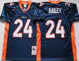 Mitchell And Ness Denver Broncos #24 Champ Bailey Navy Blue Throwback Authentic Stitched NFL Jersey