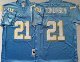 Mitchell And Ness Los Angeles Chargers #21 LaDainian Tomlinson Light Blue Throwback Authentic Stitched NFL Jersey