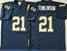 Mitchell And Ness Los Angeles Chargers #21 LaDainian Tomlinson Navy Blue Throwback Authentic Stitched NFL Jersey