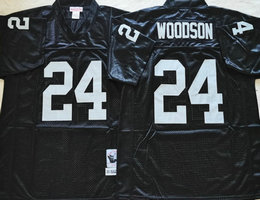 Mitchell And Ness Oakland Raiders #24 Charles Woodson Black Throwback Authentic Stitched NFL Jersey