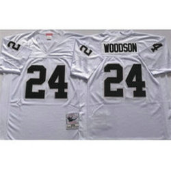 Mitchell And Ness Oakland Raiders #24 Charles Woodson White Throwback Authentic Stitched NFL Jersey
