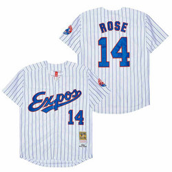 Montreal Expos #14 Pete Rose White (Black Strip) 1982 Throwback Authentic Stitched MLB Jersey
