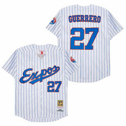 Montreal Expos #27 Vladimir Guerrero White Blue Strip 2000 Throwback Authentic Stitched MLB Jersey