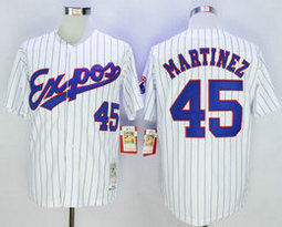 Montreal Expos #45 Pedro Martinez White(Black Strip) 1982 Throwback Authentic Stitched MLB Jersey