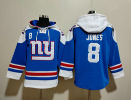 New York Giants #8 Daniel Jones Blue Stitched Hoodies