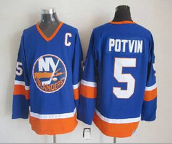 New York Islanders #5 Denis Potvin Blue Throwback C Patch Authentic Stitched NHL jerseys