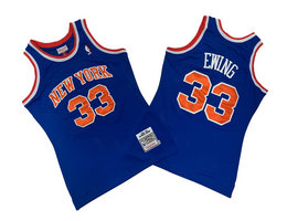 New York Knicks #33 Patrick Ewing Blue 91-92 Hardwood Classic Authentic Stitched NBA Jersey