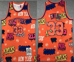 New York Knicks #33 Patrick Ewing Orange Doodle Hardwood Classic Authentic Stitched NBA Jersey