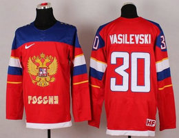 Nike 2014 Olympic Team Russia #30 Andrei Vasilevski Red Stitched NHL Jersey