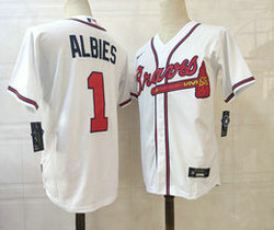 Nike Atlanta Braves #1 Ozzie Albies White Game Authentic Stitched MLB Jersey