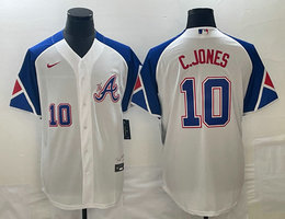 Nike Atlanta Braves #10 Chipper Jones white Blue 10 on front 2023 City Authentic Stitched MLB Jersey