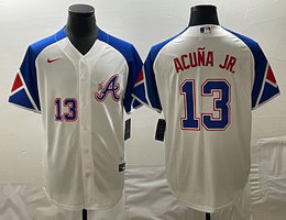 Nike Atlanta Braves #13 Ronald Acuna Jr white #13 on front 2023 City Authentic Stitched MLB Jersey