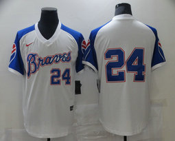 Nike Atlanta Braves #24 Deion Sanders White Throwback Home Cooperstown Authentic Stitched MLB Jersey