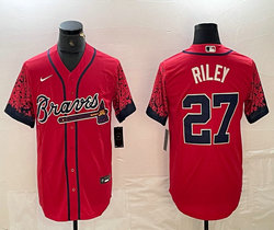 Nike Atlanta Braves #27 Austin Riley Red Sleeves Discoloration Game Authentic Stitched MLB Jersey