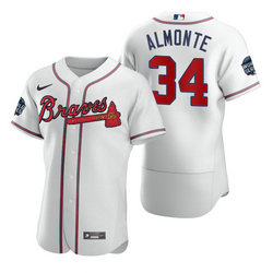 Nike Atlanta Braves #34 Abraham Almonte White 2021 World Series Patch Flexbase Authentic Stitched MLB Jersey