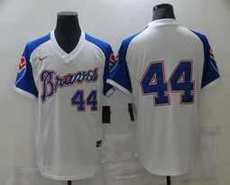 Nike Atlanta Braves #44 Hank Aaron White Throwback Home Cooperstown Authentic Stitched MLB Jersey