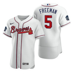 Nike Atlanta Braves #5 Freddie Freeman White 2021 World Series Patch Flexbase Authentic Stitched MLB Jersey