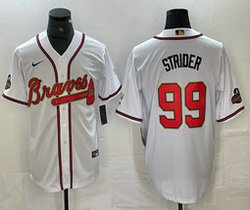 Nike Atlanta Braves #99 Spencer Strider White World Series Champions Game Authentic Stitched MLB jersey