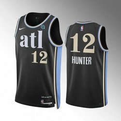 Nike Atlanta Hawks #12 De'Andre Hunter Black City 23-24 With Advertising Authentic Stitched NBA Jersey