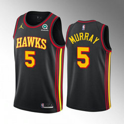 Jordan Atlanta Hawks #5 Dejounte Murray Black Authentic Stitched NBA Jersey