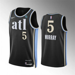 Nike Atlanta Hawks #5 Dejounte Murray Black City 23-24 With Advertising Authentic Stitched NBA Jersey