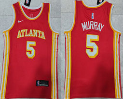 Nike Atlanta Hawks #5 Dejounte Murray Red With Advertising Authentic Stitched NBA jersey