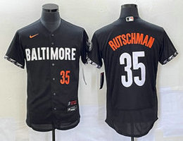 Nike Baltimore Orioles #35 Adley Rutschman Black 2023 City Red 35 on front Flexbase Authentic Stitched MLB Jersey