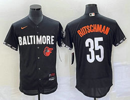 Nike Baltimore Orioles #35 Adley Rutschman Black 2023 City Team Logo on front Flexbase Authentic Stitched MLB Jersey
