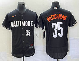 Nike Baltimore Orioles #35 Adley Rutschman Black 2023 City White 35 on front Flexbase Authentic Stitched MLB Jersey