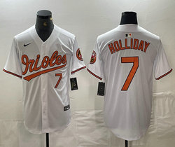 Nike Baltimore Orioles #7 Jackson Holliday White Orange 7 front Game Authentic Stitched MLB Jersey