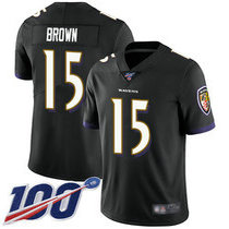 Nike Baltimore Ravens #15 Marquise Brown With 100th Season Patch Black Vapor Untouchable Limited Authentic Stitched NFL Jersey