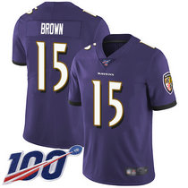 Nike Baltimore Ravens #15 Marquise Brown With 100th Season Patch Purple Vapor Untouchable Limited Authentic Stitched NFL Jersey