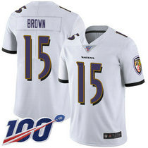 Nike Baltimore Ravens #15 Marquise Brown With 100th Season Patch White Vapor Untouchable Limited Authentic Stitched NFL Jersey