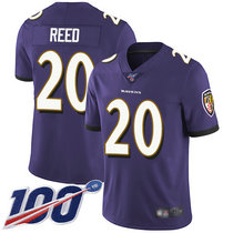 Nike Baltimore Ravens #20 Ed Reed With 100th Season Patch Purple Vapor Untouchable Limited Authentic Stitched NFL Jersey