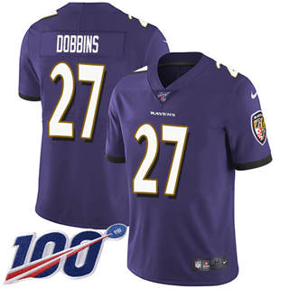 Nike Baltimore Ravens #27 J.K. Dobbins 100th Season Purple Vapor Untouchable Authentic Stitched NFL Jersey