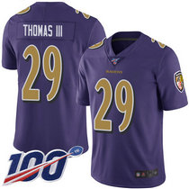 Nike Baltimore Ravens #29 Earl Thomas III With 100th Season Patch Purple Rush Authentic Stitched NFL Jersey