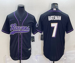 Nike Baltimore Ravens #7 Rashod Bateman Black White number Joint Authentic Stitched baseball jersey