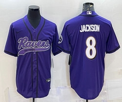 Nike Baltimore Ravens #8 Lamar Jackson Purple Adults white number Authentic Stitched baseball jersey